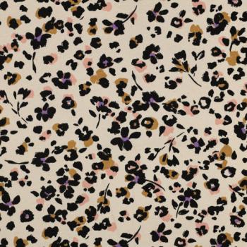 French Terry Sommersweat Animalprint mit Blüten in Natur, Nahaufnahme der Oberfläche